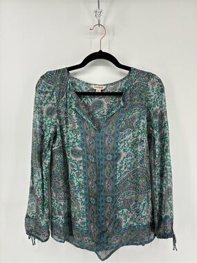 Lucky Brand Green Paisley Peasant Blouse